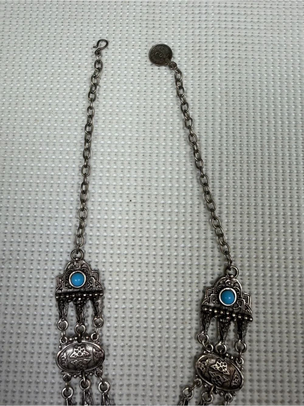 Faux Turquoise Silver-Tone Boho Medallion Native American inspired Bold Necklace